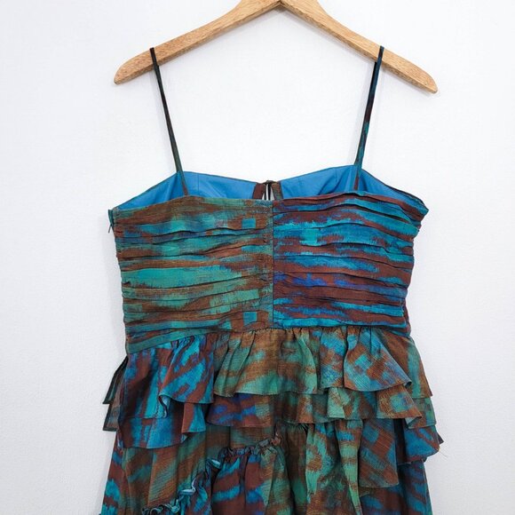 Ulla Johnson Zenat Tiered Asymmetric Ruffle Silk Gown in Emerald 12 - Picture 7 of 10